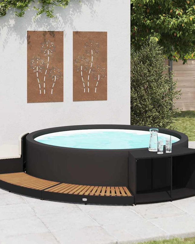 Spa-Ombouw Poly Rattan En Acaciahout Zwart