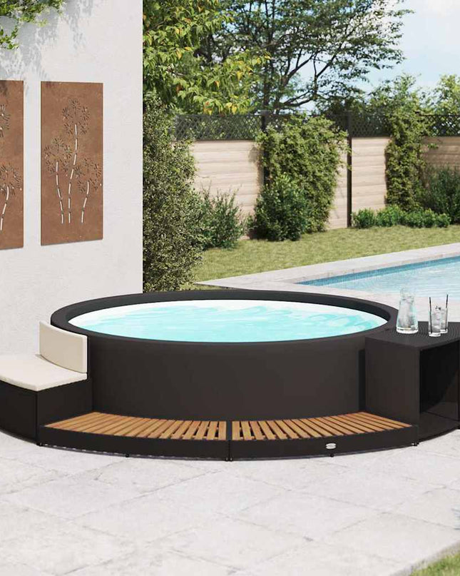 Spa-Ombouw Poly Rattan En Acaciahout Zwart