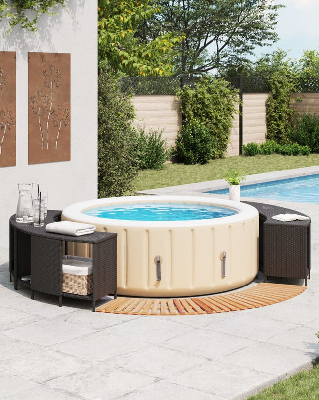 Hottub-Ombouw Poly Rattan En Massief Acaciahout Zwart