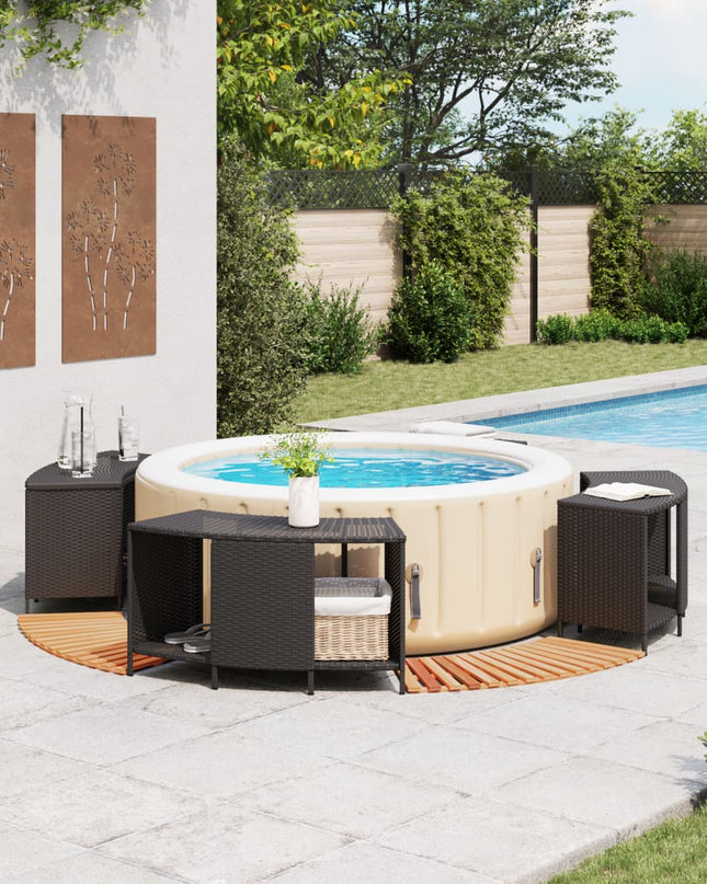Hottub-Ombouw Poly Rattan En Massief Acaciahout Zwart
