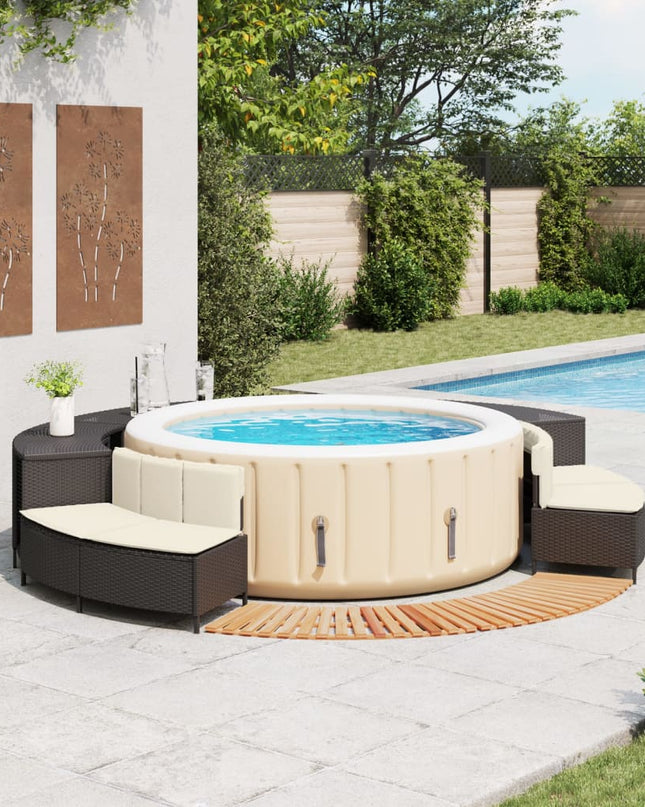 Hottub-Ombouw Poly Rattan En Massief Acaciahout Zwart