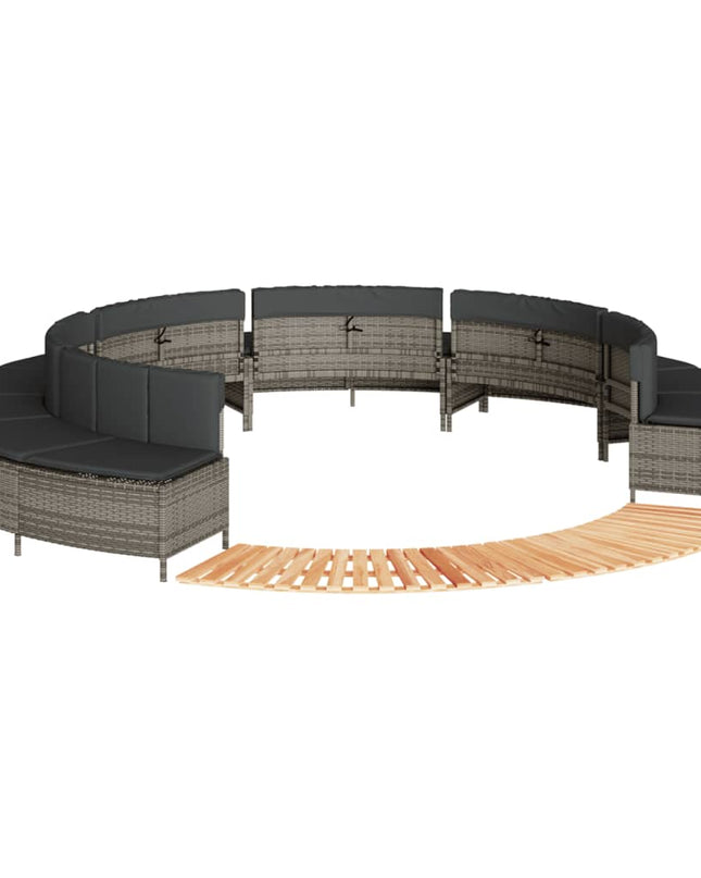 Hottub-Ombouw Poly Rattan Massief Acaciahout Grijs