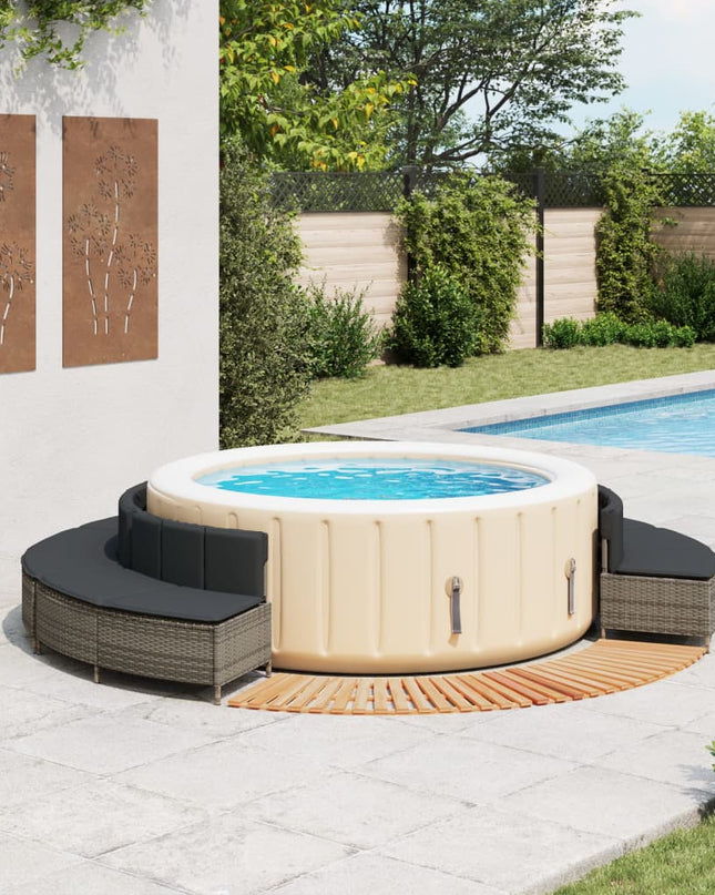 Hottub-Ombouw Poly Rattan Massief Acaciahout Grijs