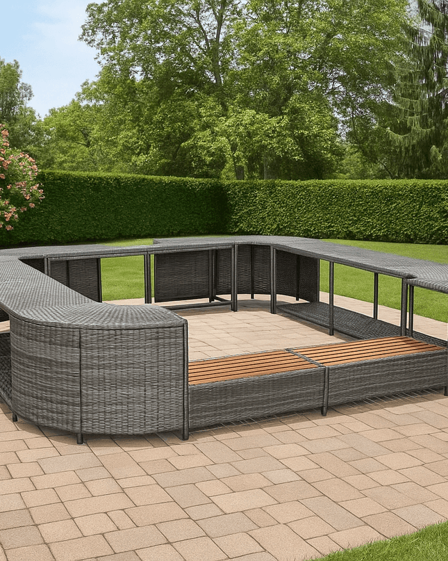 Zwarte Hottub-Ombouwset – Luxe Spa Meubelset met Bankje & Opstap
