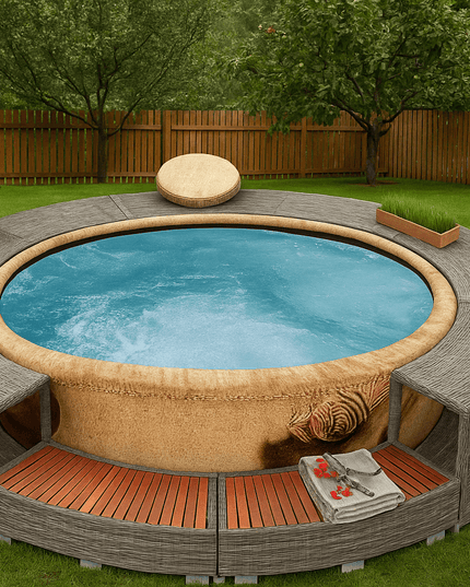 Zwarte Hottub Ombouwset – Banken, Opbergrekken & Houten Opstapjes voor Spa